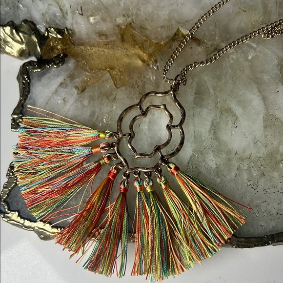 Bohemian Gold Colorful Radiant Fan Necklace - Picture 1 of 5